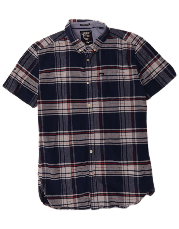 SUPERDRY Chemise à Manches Courtes Homme Bleu Marine Moyen Carreaux Coton