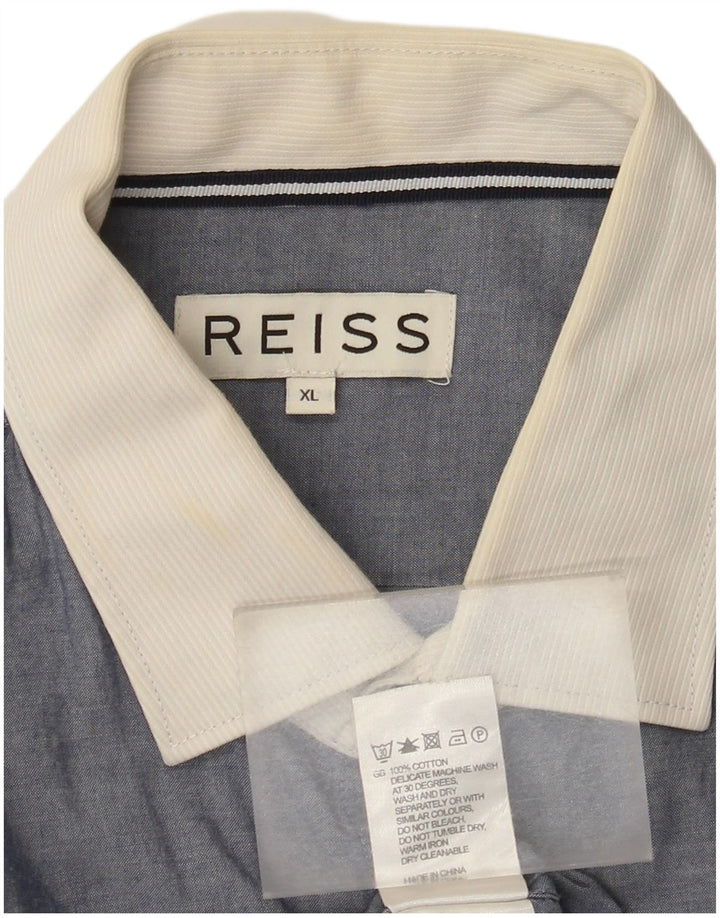 Reiss Chemise Homme XL Bleu Colorblock Coton