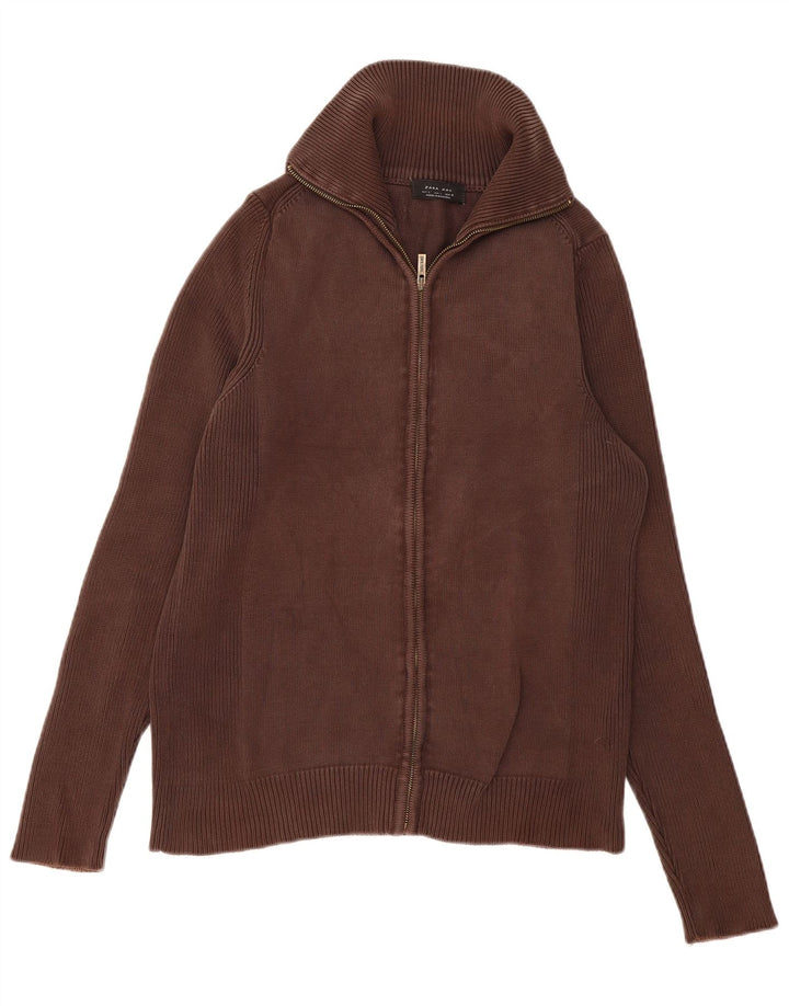 Zara Cardigan Homme Pull Large Marron Coton