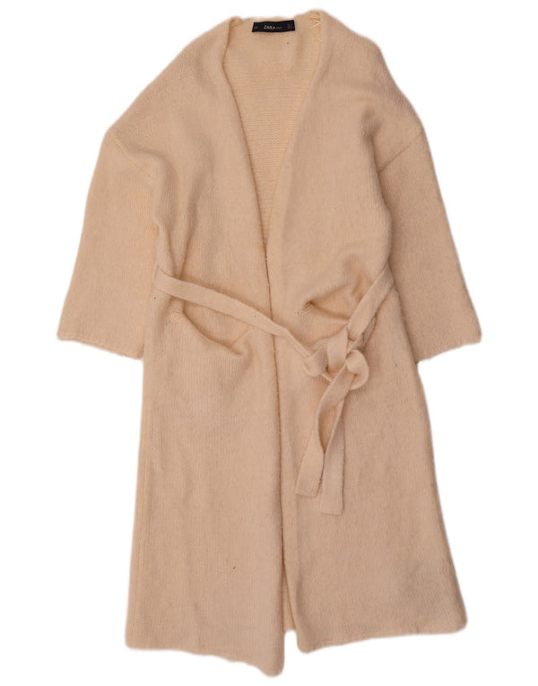 Zara Cardigan Long à Manches 3/4 pour Femme UK 10 Petit Beige