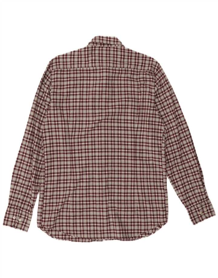 Massimo Dutti Chemise en flanelle pour homme en coton à carreaux bordeaux moyen