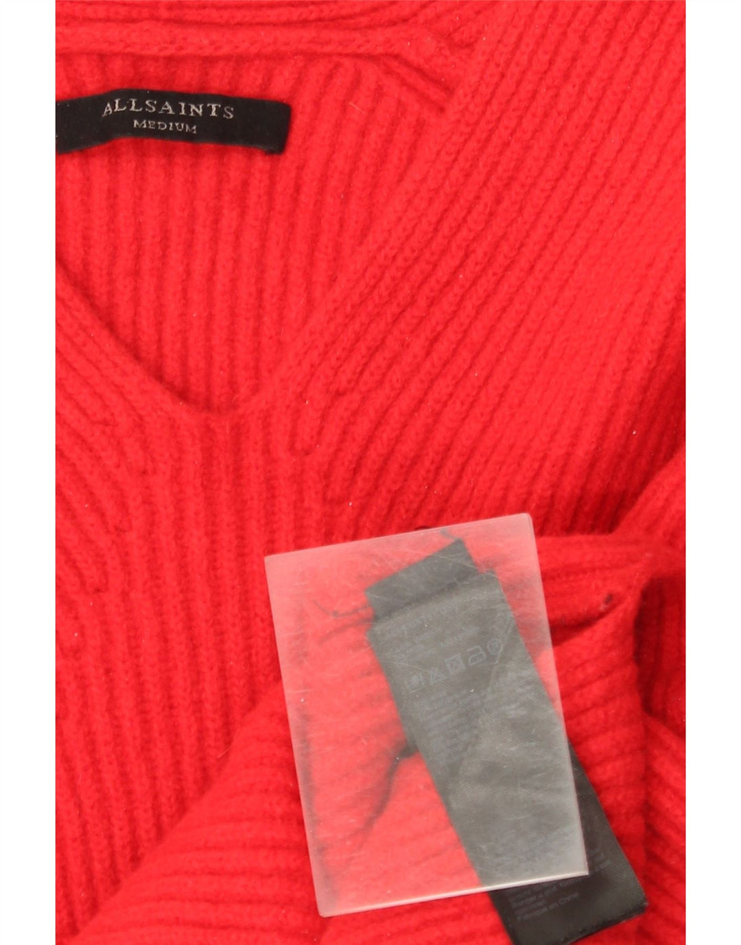 All Saints Pull surdimensionné à col en V pour femme UK 14 Laine rouge moyen