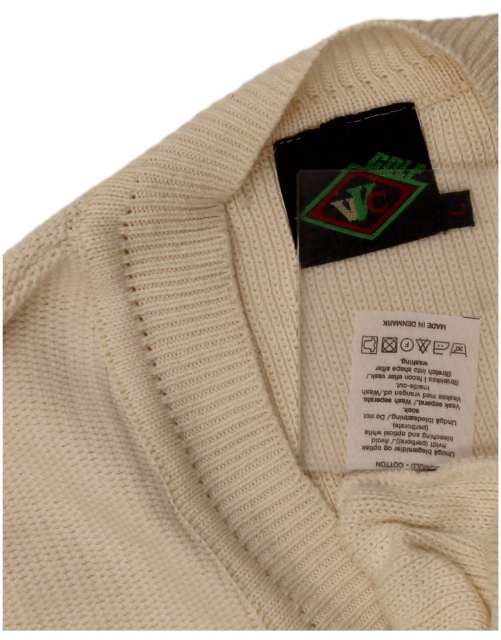 VINTAGE Pull col V homme grand coton beige