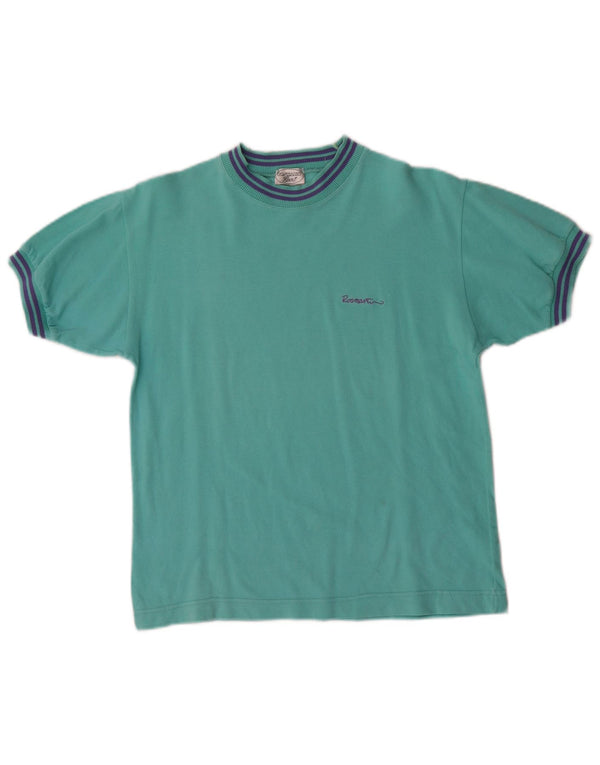 T-Shirt Fille Vintage Top 13-14 ans Coton Rayé Turquoise