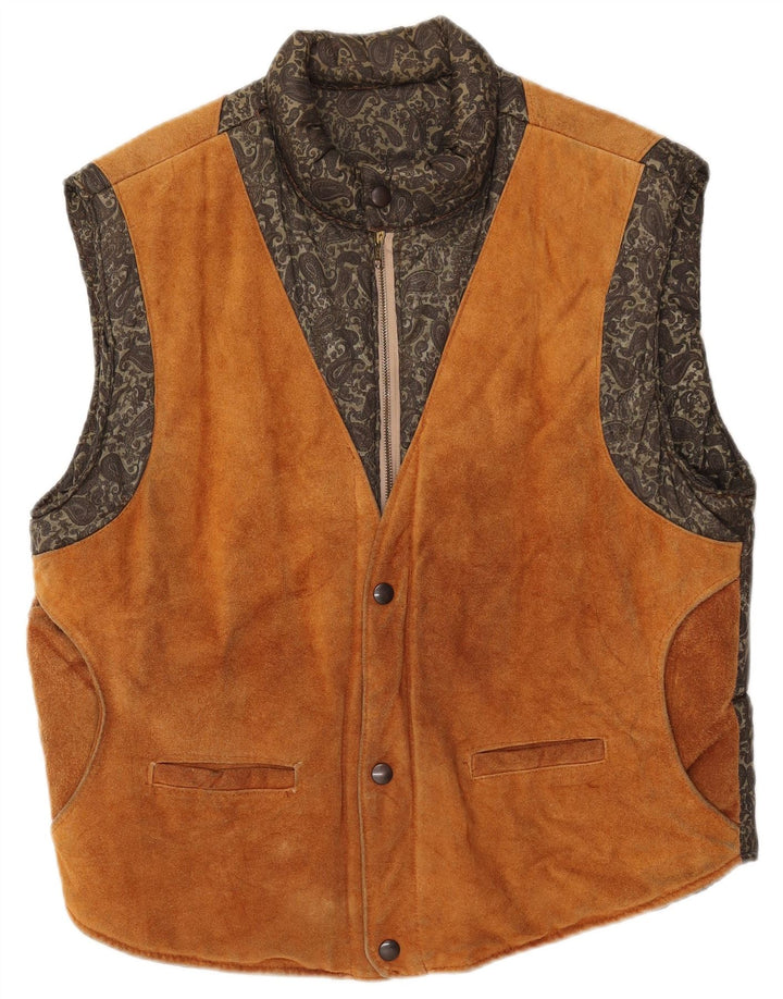 VINTAGE Gilet rembourré en daim pour homme IT 54 2XL Cuir cachemire marron