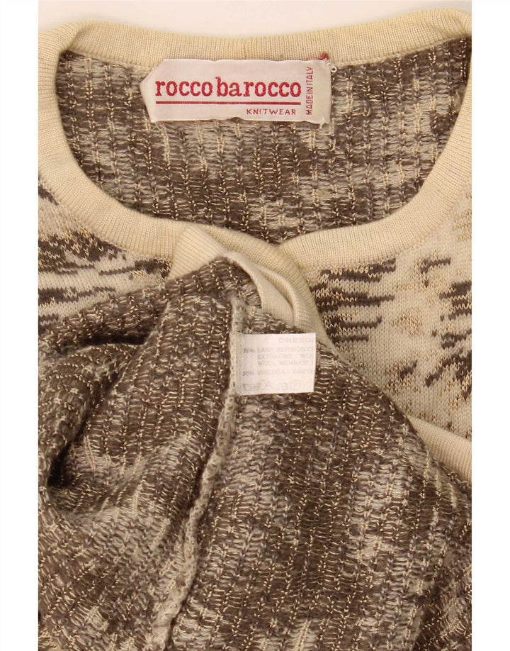 Roccobarocco Pull Cardigan à Motif Abstrait pour Femme UK 8 Petit Beige