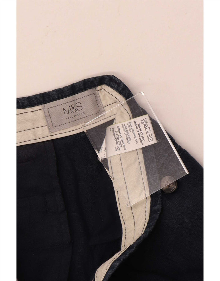Marks & Spencer Short Chino Homme W30 Lin Bleu Marine Moyen