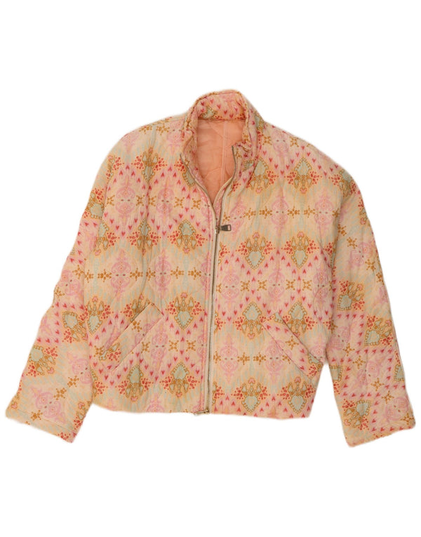 vintage Womens Bomber Veste rembourrée surdimensionnée UK 14 Medium Pink Paisley