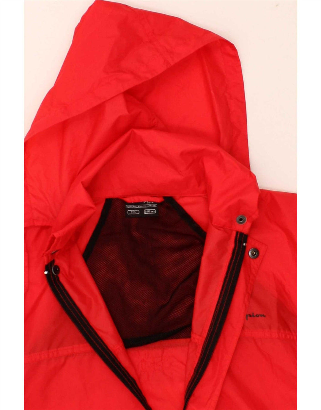 CHAMPION Boys Hooded Rain Jacket 5-6 Years Red Polyamide Vintage Champion and Second-Hand Champion from Messina Hembry 