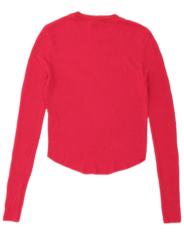 Zara Womens Crop Top Manches Longues UK 8 Small Rose Viscose