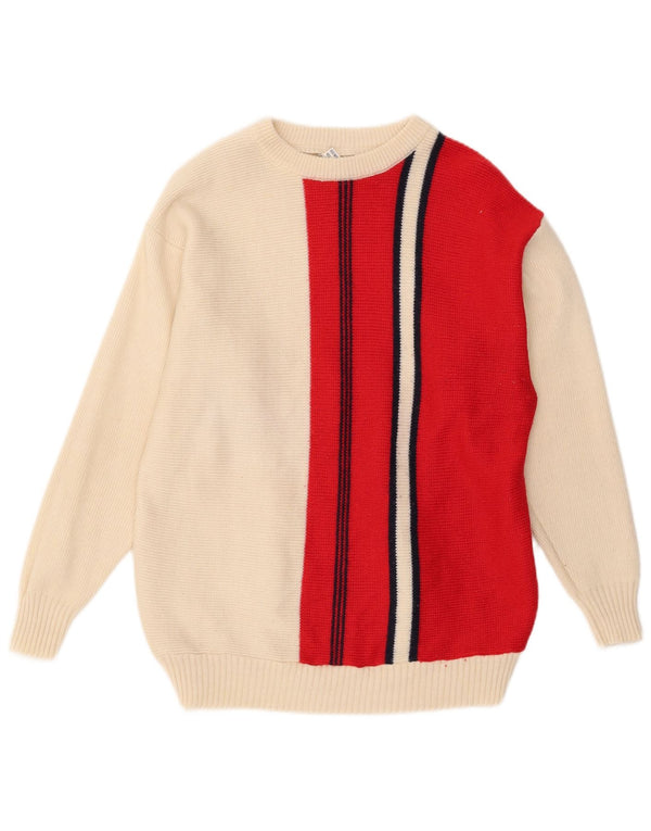 vintage Womens Boat Neck Jumper Pull IT 52 2XL Blanc Colourblock Laine