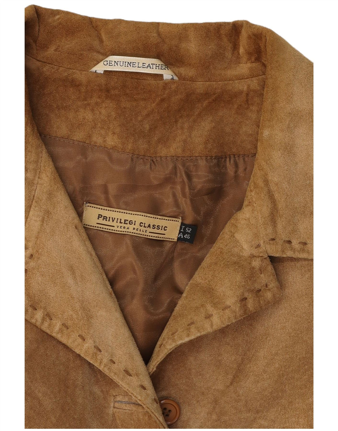 PRIVILEGI Womens Suede Overcoat IT 52 2XL Brown Leather