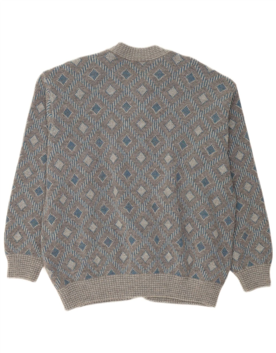 vintage Mens Cardigan Pull XL Gris Géométrique