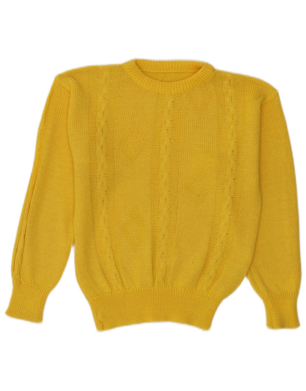 vintage Womens Crew Neck Jumper Pull UK 10 Petit Coton Jaune