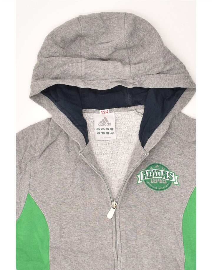 ADIDAS Boys Zip Hoodie Sweater 9-10 Years Grey Colourblock Cotton | Vintage Adidas | Thrift | Second-Hand Adidas | Used Clothing | Messina Hembry 