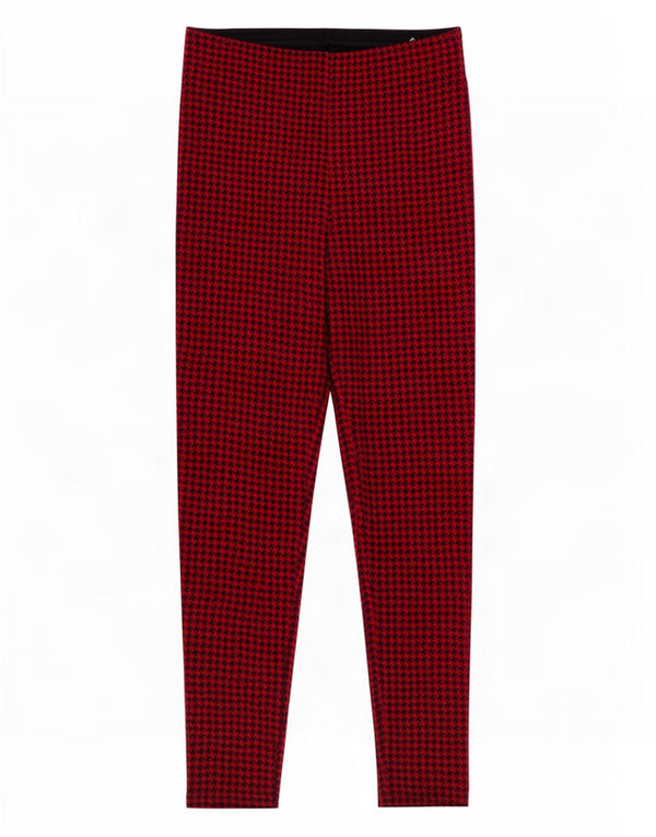 Zara Pantalon court skinny pour femme Medium W28 L25 Viscose pied-de-poule rouge