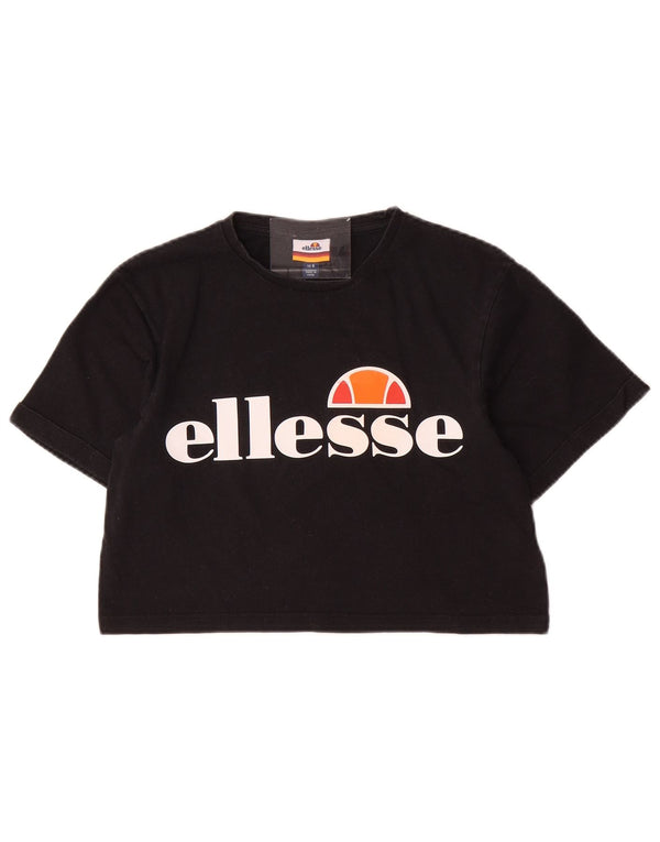 ELLESSE T-shirt court surdimensionné pour femme en coton noir UK 6 XS
