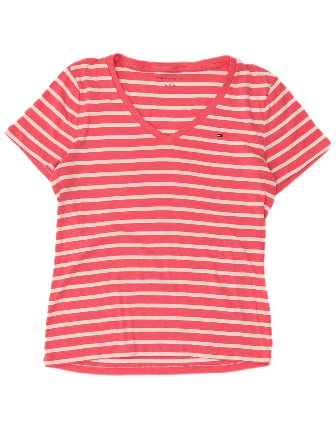 TOMMY HILFIGER T-Shirt Femme Top UK 18 XL Coton Rayé Rose