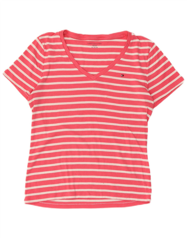 TOMMY HILFIGER T-Shirt Femme Top UK 18 XL Coton Rayé Rose