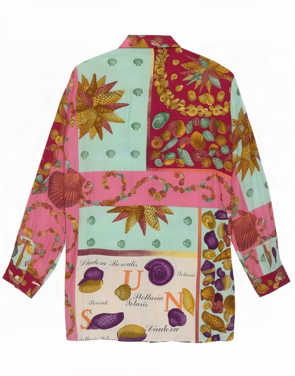 Vintage Womens Oversized Shirt Blouse UK 16 Large Multicoloured Patchwork