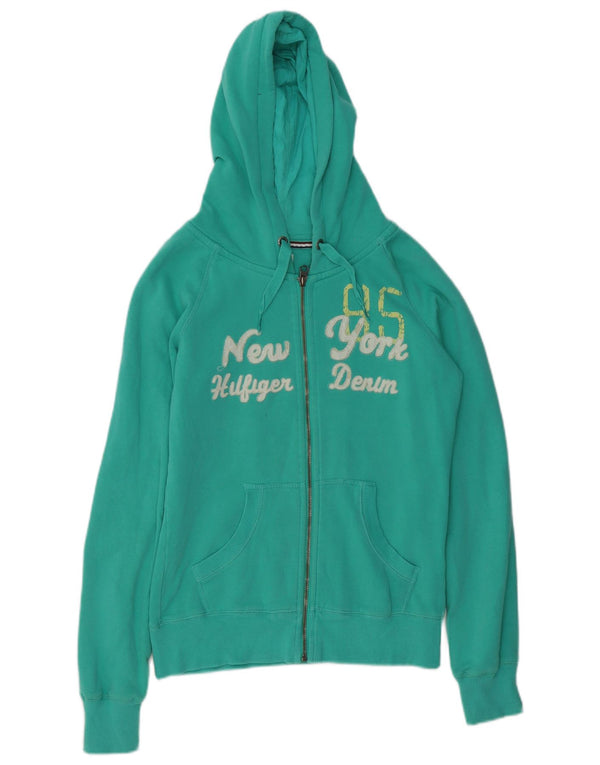Tommy Hilfiger Pull à capuche zippé graphique pour femme UK 12 Coton vert moyen