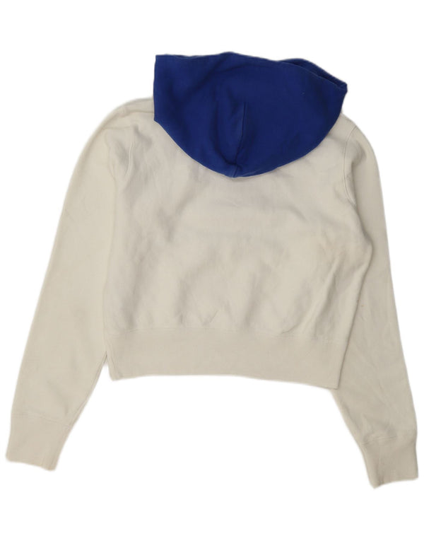 Champion Pull à capuche court graphique pour femme UK 14 Medium White Colourblock