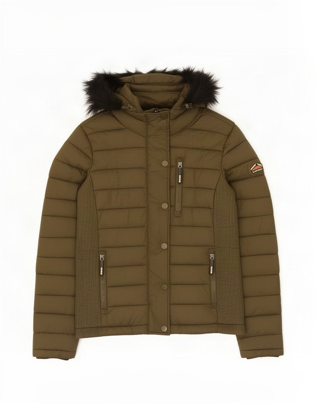 Superdry Veste matelassée à capuche pour femme UK 14 Medium Khaki Nylon
