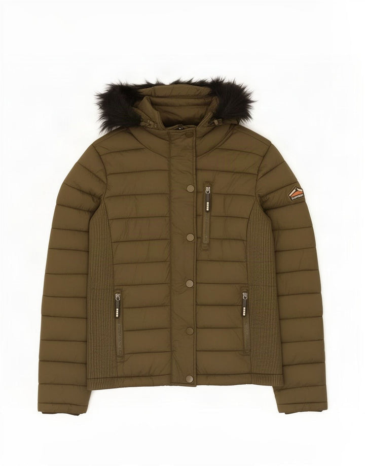 Superdry Veste matelassée à capuche pour femme UK 14 Medium Khaki Nylon