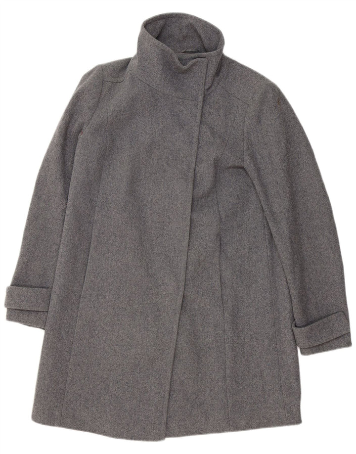 BENETTON Womens Overcoat UK 12 Medium Grey Wool