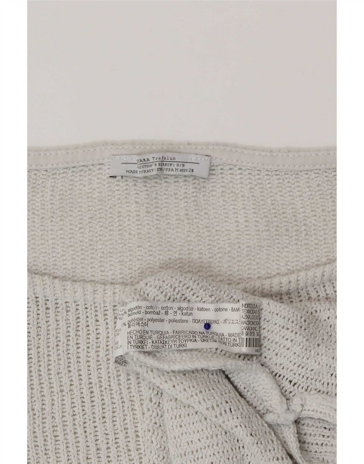 Zara Femme Top Manches 3/4 UK 12 Coton Blanc Moyen