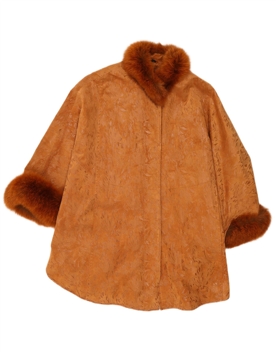 vintage Femmes 3/4 Manches Suède Pardessus Taille Unique Cuir Marron