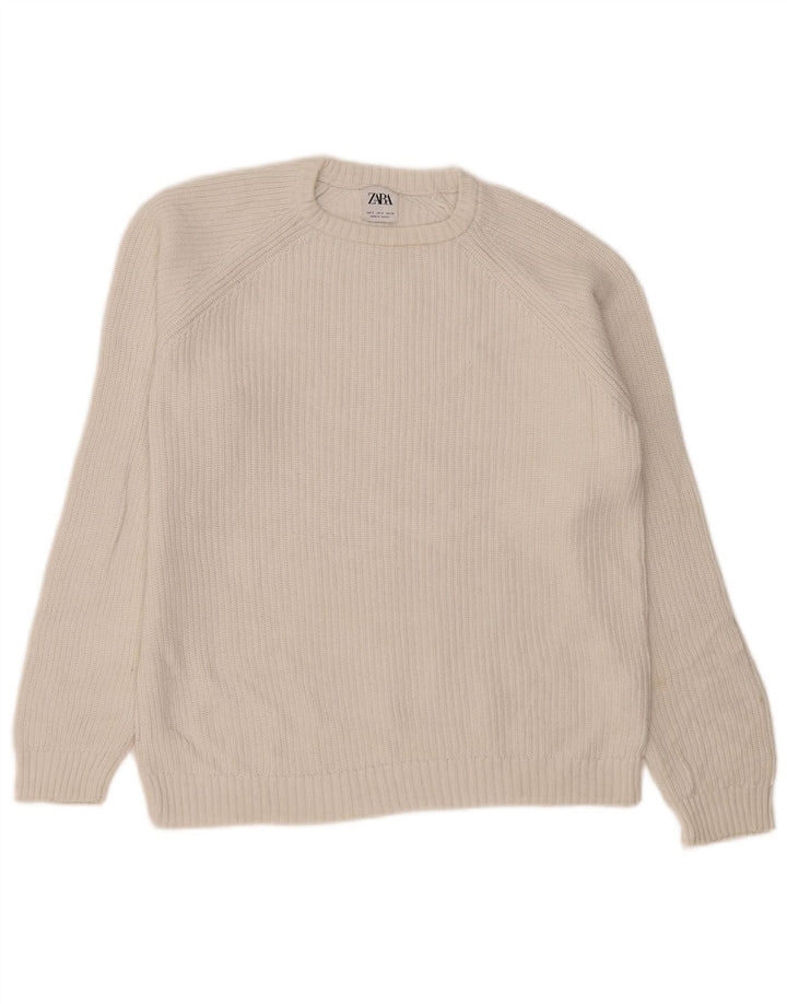 Zara Pull à col rond pour homme Petit Blanc