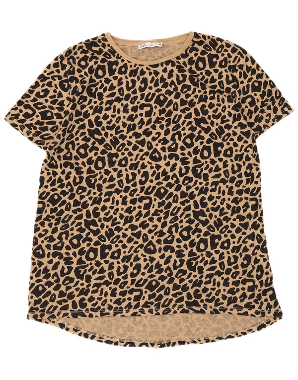 Zara Womens T-Shirt Top UK 10 Petit imprimé animal beige