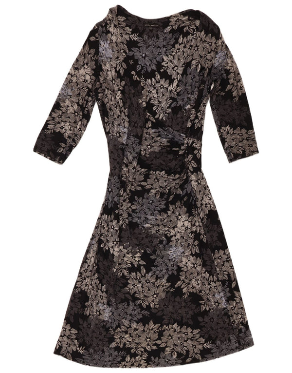 Laura Ashley Robe trapèze à manches 3/4 pour femme UK 14 Grand Noir Floral