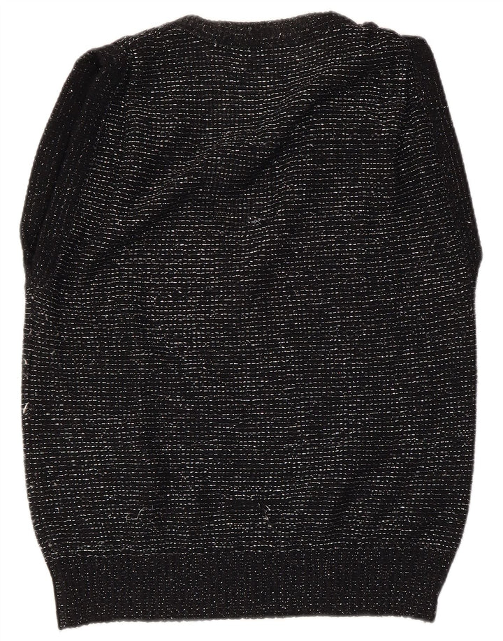 VINTAGE Femme Gilet Débardeur EU 40/42 Moyen Noir Moucheté Acrylique