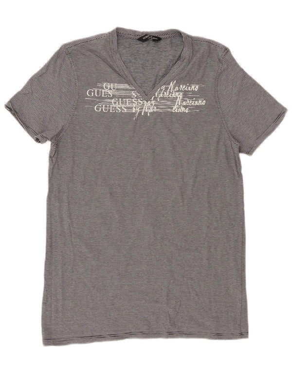 Guess By Marciano T-shirt graphique pour femme UK 14 Large Gris Rayé