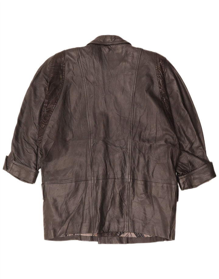 vintage Femme Double Breasted Veste en cuir surdimensionnée EU 40 Moyen Noir