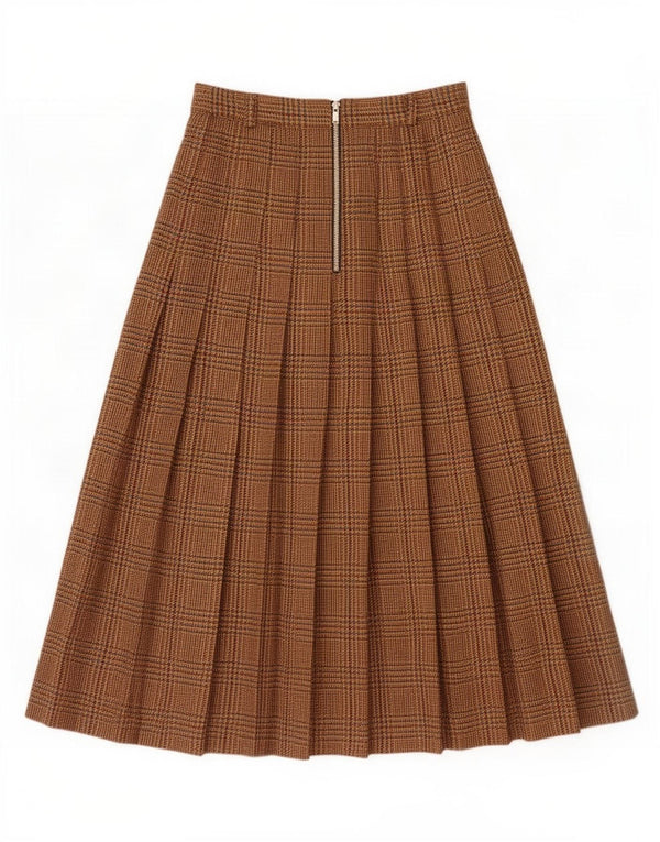 Libra Womens Pleated Skirt UK 12 Medium W28 Brown Houndstooth Wool