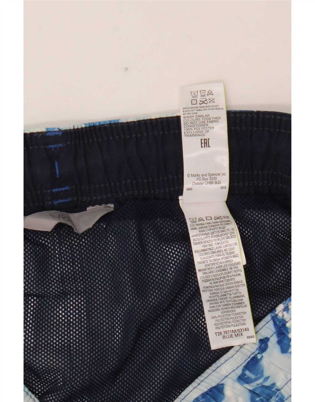 Marks & Spencer Short de bain à motif abstrait pour hommes, grand bleu, polyester