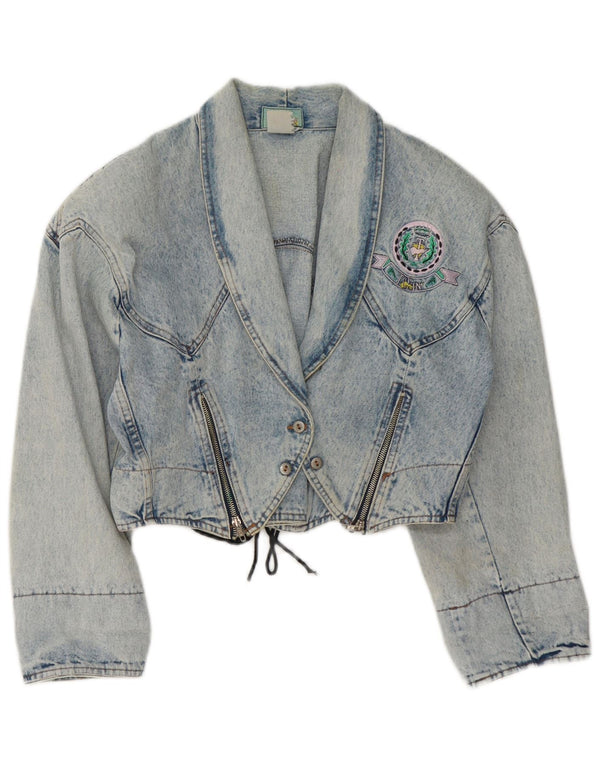 Veste en denim crop femme vintage UK 14 Bleu moyen