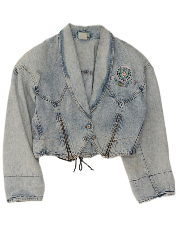 Veste en denim crop femme vintage UK 14 Bleu moyen