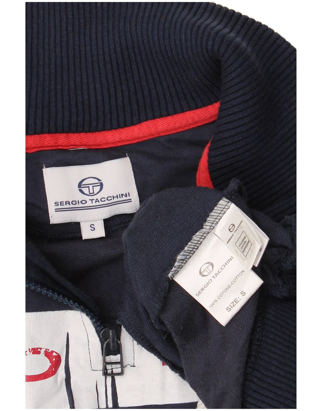 Sergio Tacchini Sweat-shirt graphique à col zippé pour homme, petit, bleu marine