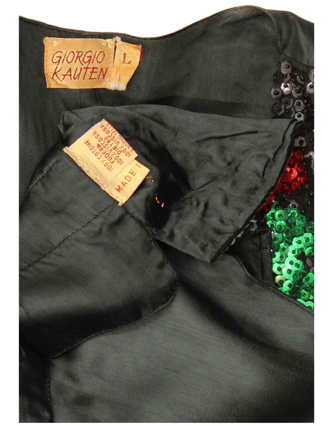 GIORGIO KAUTEN Womens Sequin Waistcoat UK 16 Large Black Floral Cotton