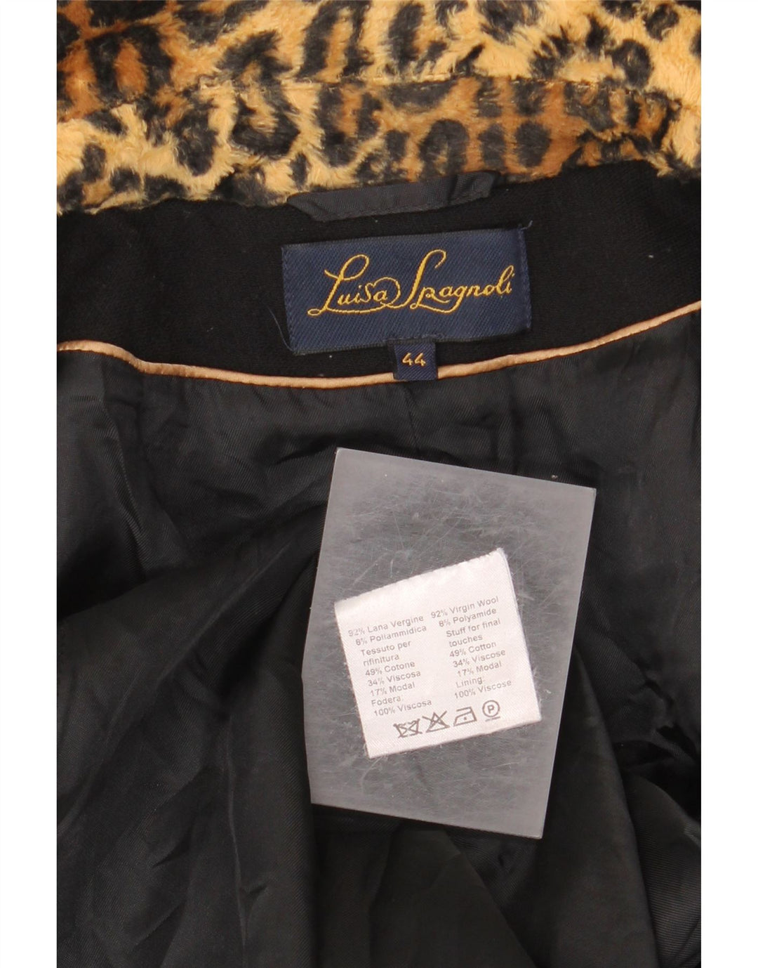 Luisa Spagnoli Pardessus Femme IT 44 Laine Vierge Imprimé Animal Noir Moyen