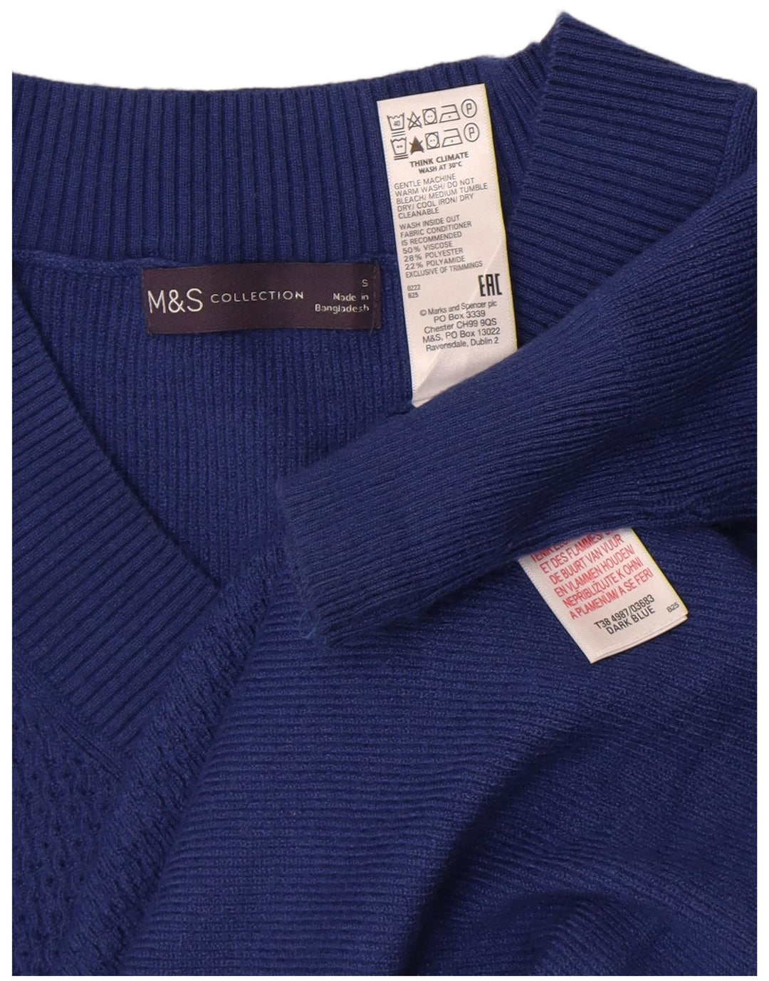 Marks & Spencer Pull col V pour femme UK 10 Small Bleu Viscose