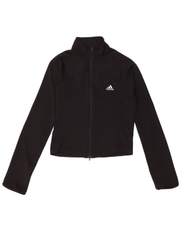 Adidas Womens Crop Tracksuit Top Jacket UK 10 Small Black Polyester