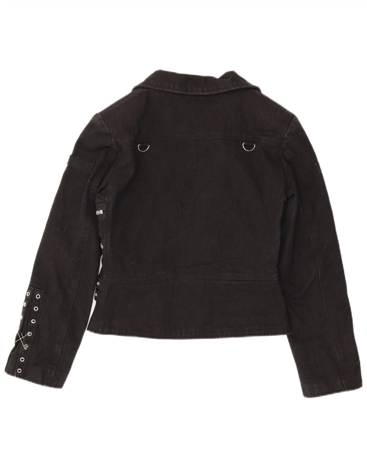 Hard Leather Stuff Veste de motard courte pour femme UK 20 2XL Coton noir