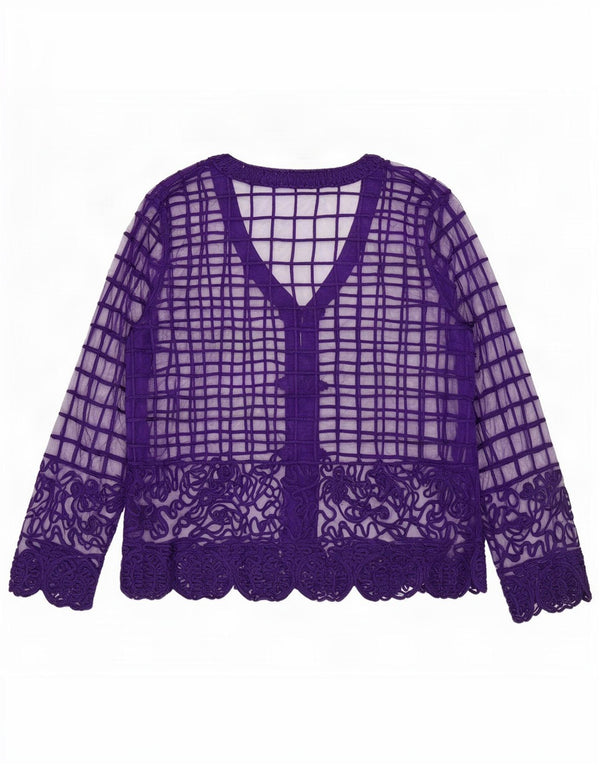 vintage Femmes Voir à travers la chemise Blouse UK 14 Moyen Violet Géométrique