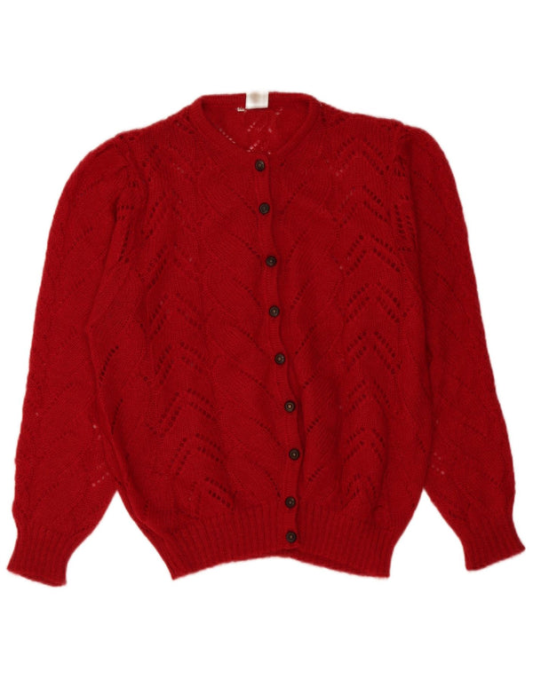 vintage Femmes Voir à travers le pull cardigan surdimensionné UK 14 Rouge moyen
