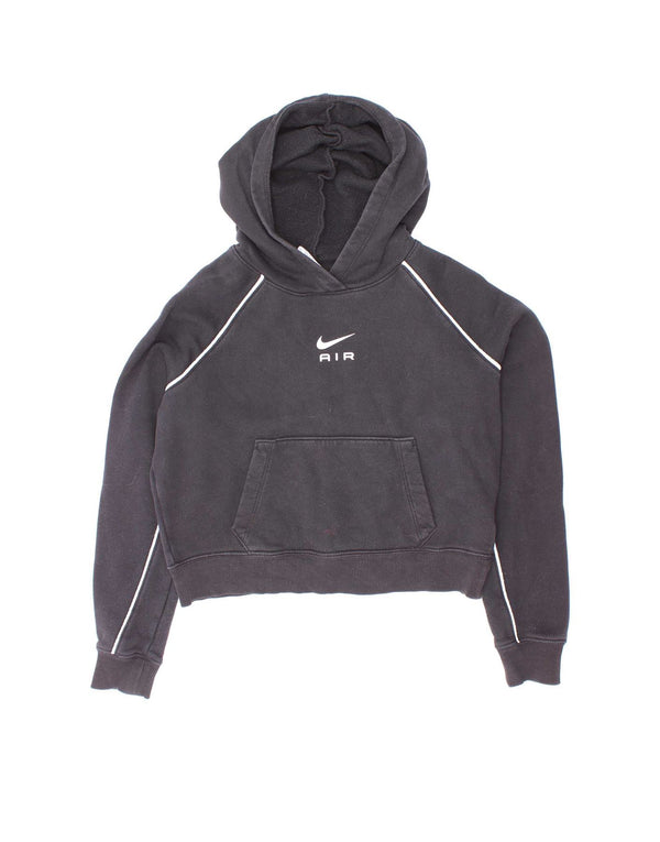 Nike Girls Crop Graphic Hoodie Jumper 12-13 Years Large Black Cotton